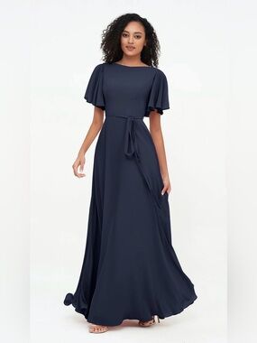 Babaroni Navy Chiffon Flutter Sleeve Formal Bridesmaid Dress Women’s 4